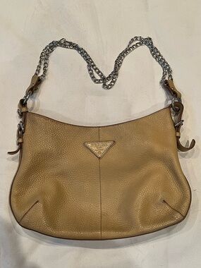 Vintage Prada Tan Vitello Diano Shoulder Hobo Bag Made In Italy
